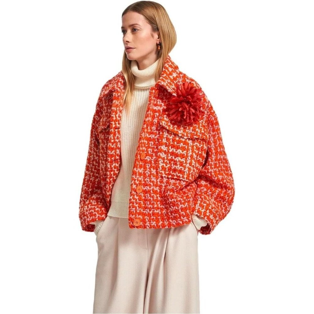 $515 NWOT Essentiel Antwerp Energised Oversized Wool-Blend Tweed Jacket Coat M